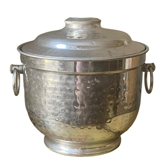 Vintage Aluminum Ice Bucket MCM Made In Italy Removable Lid Ring Handles - Picture 10 of 10
